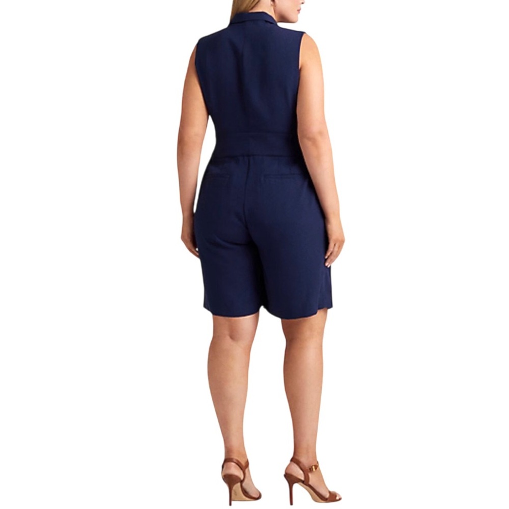 Lauren Ralph Lauren Belted Georgette Sleeveless Romper Blue Size 18W - Picture 3 of 9
